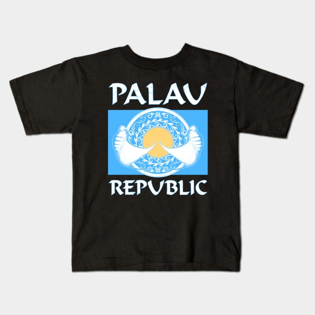 National Flag of Palau with Manta Rays Kids T-Shirt by NicGrayTees